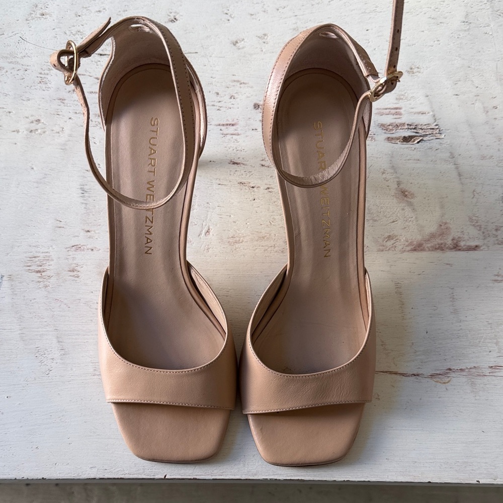 Stuart Weitzman Nude Blush Ankle-Strap Block Heels